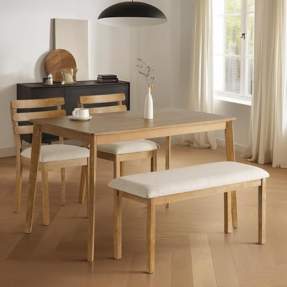Modern Dining Table Set, Wooden Farmhouse Dining Roon Table and Solid Wood Chairs, 5-Piece Dining Set for Home, Kitchen, Dining Room, 4 Upholstered Chairs, Rubberwood Legs (Only Table)