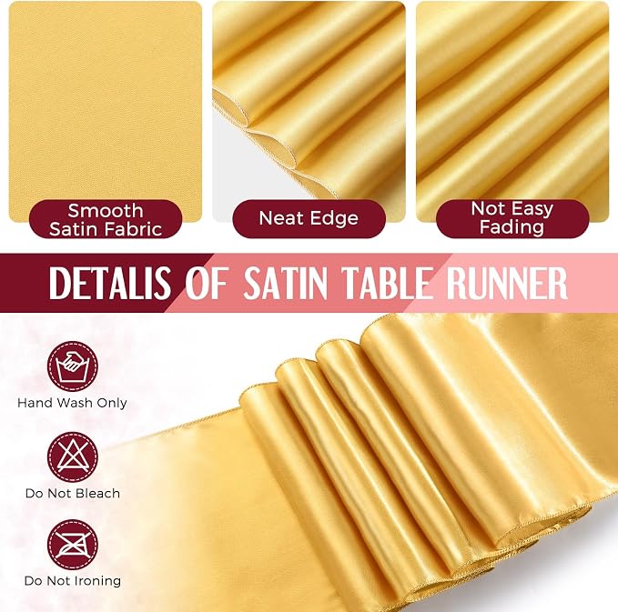 16 Pack Burgundy and Gold Disposable Plastic Tablecloths and Satin Table Runner - Image 6
