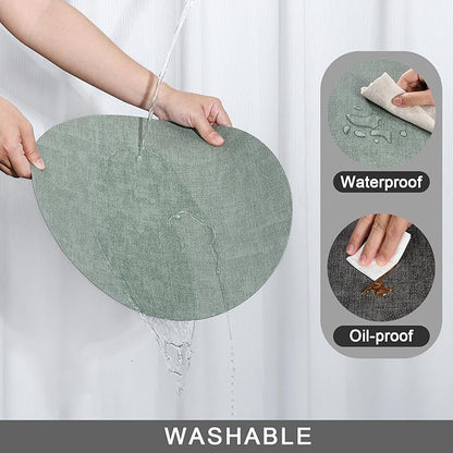 Myir JUN Round Placemats Dual Sided, Faux Leather Place Mats Set of 8 Indoor for Dining Table Outdoor Non-Slip Washable Table Mats (Set of 8, Gray Sage Green)
