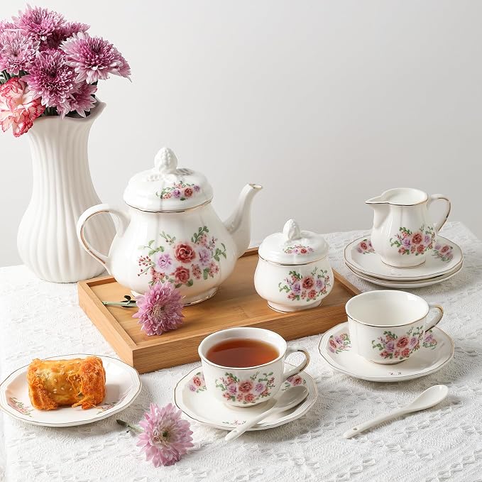 Sweejar 23 Pcs Floral Tea Sets - Image 6