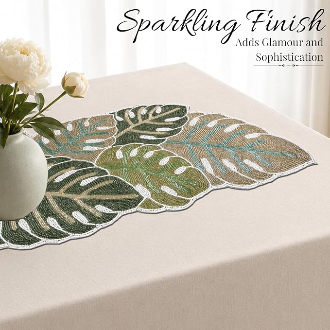 Handmade Beaded Table Runner, 13x36 | Glass beads and polyester backing - Image 6