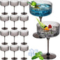 12 Pcs Ribbed Martini Glasses 10 oz Disposable Plastic Vintage Ribbed Coupe Glasses Unbreakable Dessert Parfait Glassware for Wedding Birthday Party Supplies (Black)