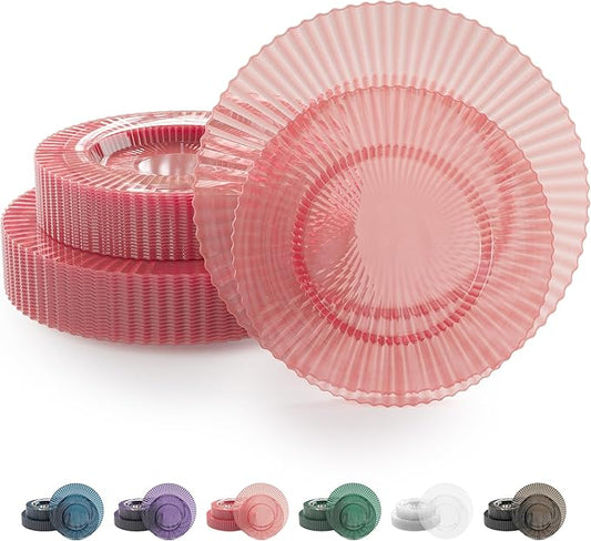 Exquisite 80 Piece Plastic Disposable Plates Set For 40 Guests I 40 X 9 Inch & 40 X 11 Inch Disposable Plastic Plates | Color: Pink | Great for Weddings Parties And Formal Occasions