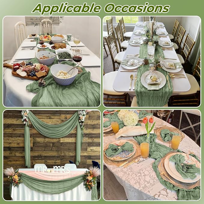 6 Pack Sage Green Cheesecloth Table Runner 20 x 120 Inch Gauze Table Runner - Image 6