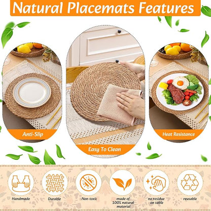 12 Sets Boho Decoration Placemats Round Woven Placemats, Cloth Napkins - Image 5