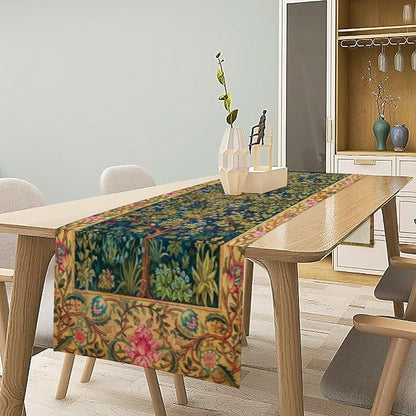 William Morris Table Runner, Boho Rustic Ethnic Tree of Life Flower Original - Image 2
