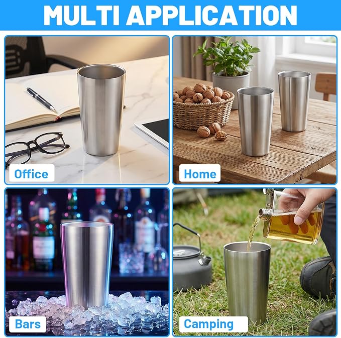 4 Pcs 12 oz Stainless Steel Pint Cups Shatterproof Cup Double Wall Vacuum Small - Image 7