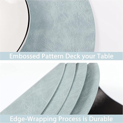 Embossed PU Leather Round Placemats, Waterproof Coffee Coasters, Kitchen Table - Image 7