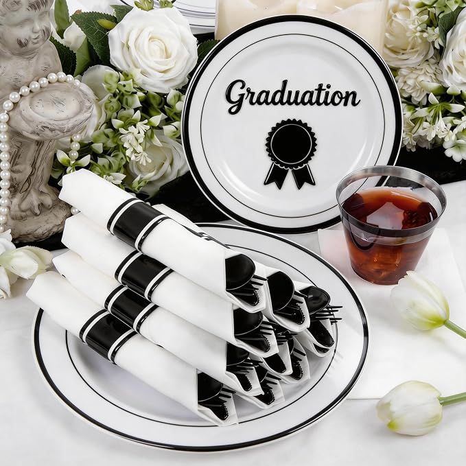 WELLIFE 350Pcs Black Plastic Dinnerware - Image 3