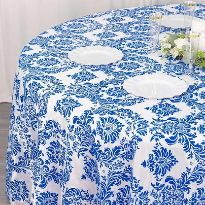 Efavormart 120" Royal Blue Velvet Flocking Damask Tafetta Round Tablecloth - Image 5