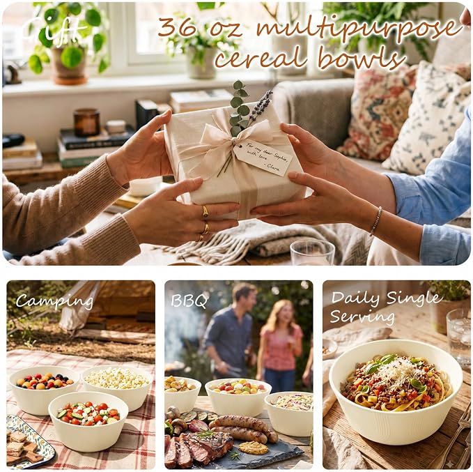 PYRMONT Large Bowls Wheat Straw Bowls 36 Oz Unbreakable Salad Bowls Microwave & - Image 8