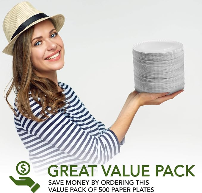 Stock Your Home 9-Inch Paper Plates Uncoated, Everyday Disposable Plates 9" - Image 4