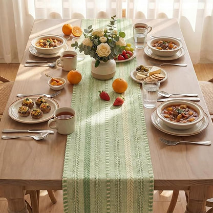 Artoid Mode Sage Green Farmhouse Stripe Braided Table Runner 12x120 Inch | - Image 3