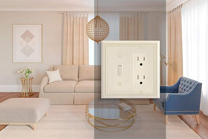 Henne Bery Sunken Pearls Heavy Duty Decorative Wall Plate Switch Plate Outlet Cover, Durable Solid Zinc Alloy (Toggle/Decorator, Light Almond)