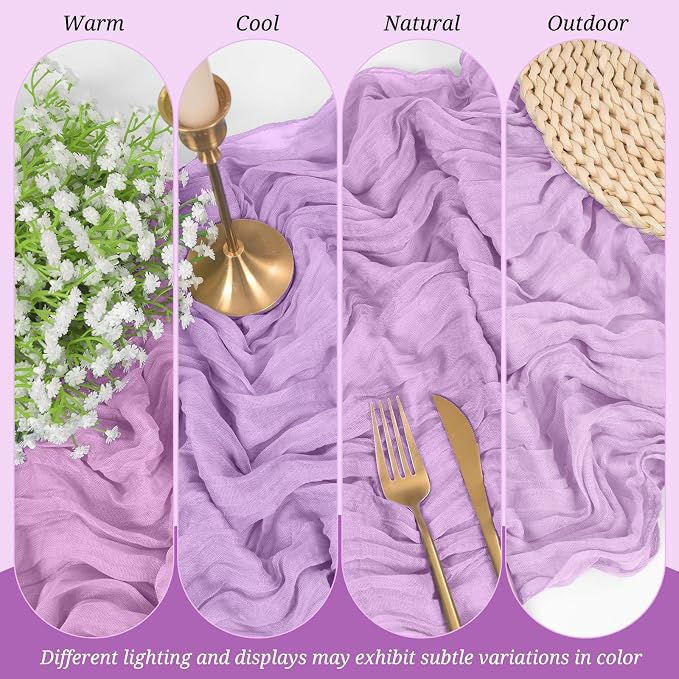 Pesonlook Cheesecloth Table Runner Light Purple, 20 Pack 17.7x108 inch - Image 6