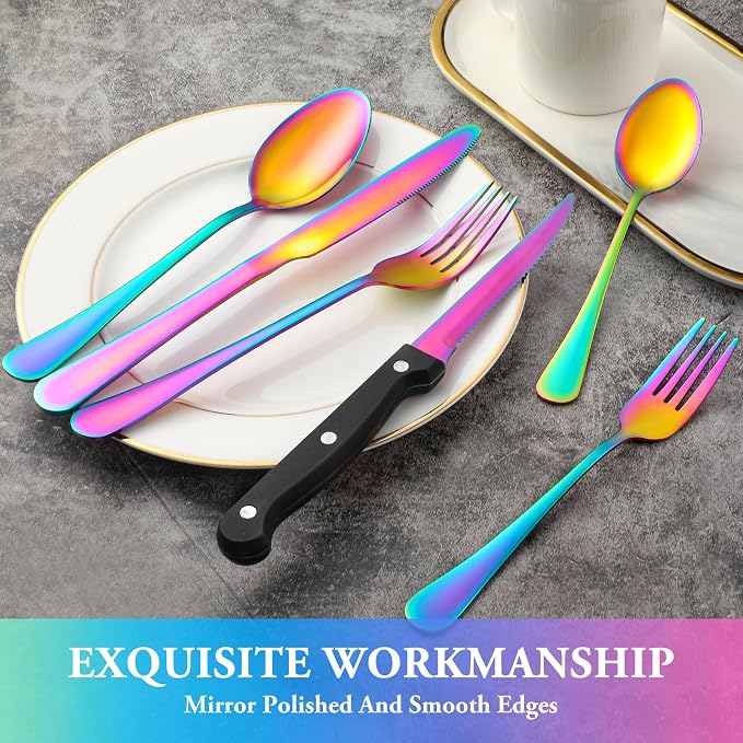 72 Pcs Rainbow Silverware Set - Image 4
