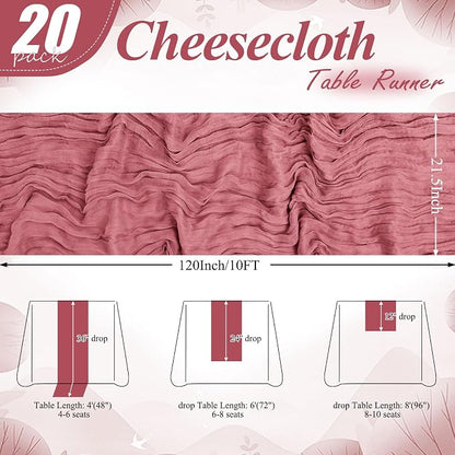 20 Pack Dusty Rose Cheesecloth Table Runner 10FT Long Boho Gauze Fabric Table - Image 2