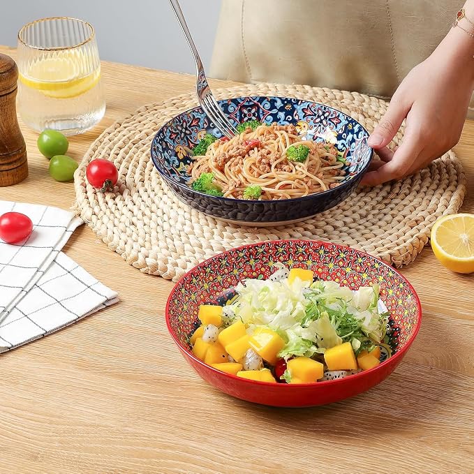 KitchenTour Pasta Bowls Set of 6-30 oz Large Wide & Shallow Serving Bowl - Image 6