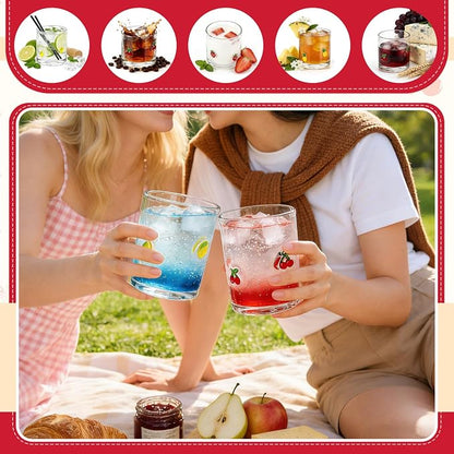 4 Pcs Fruit Icon Juice Glasses | 14oz Cute Pattern Stemless Wine Glass - Image 5
