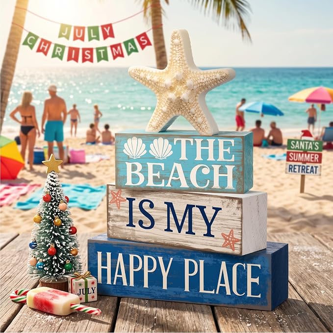 Moucuny 4 Pcs Summer Table Decoration Beach Tiered Tray Decor Starfish Coastal - Image 2