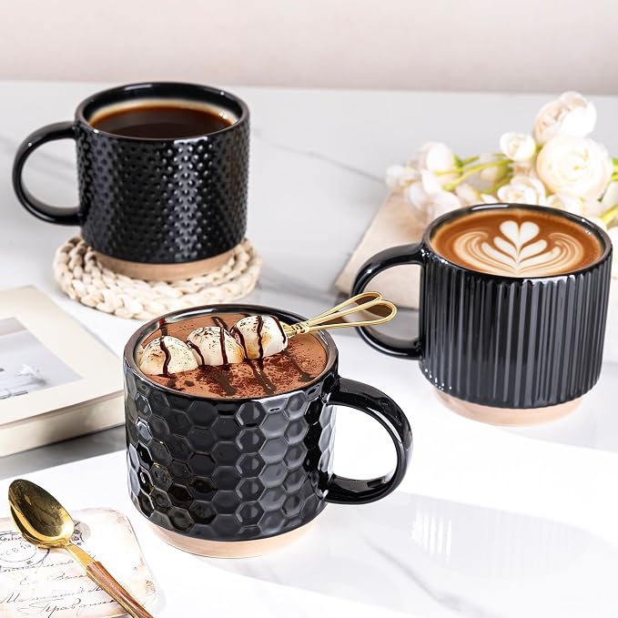 GBhome 15 OZ Stackable Coffee Mugs Set of 4, Ceramic Coffee Cups Set | 4 - Image 6