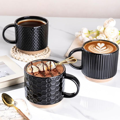 GBhome 15 OZ Stackable Coffee Mugs Set of 4, Ceramic Coffee Cups Set | 4 - Image 6