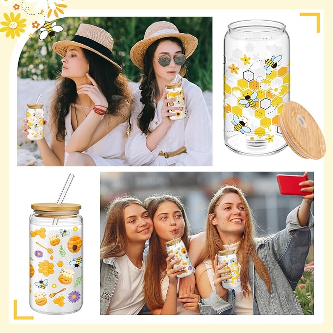 Mumufy 4 Pack Wildflower Glass Cups Gift Aesthetic Cute Glass Cup Tumbler - Image 7