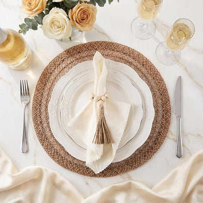 24 Pcs 15'' Burlap Boho Woven Placemat Wood Bead Napkin Rings - Image 4