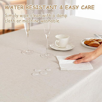 MYSKY HOME Table Cloth 60x84 in Rectangle Table, Cotton Tassel Linen Look Waterproof Tablecloths Farmhouse Tablecloth, Wrinkle Free Table Cover with Black Tassels for Kitchen Dining, Party