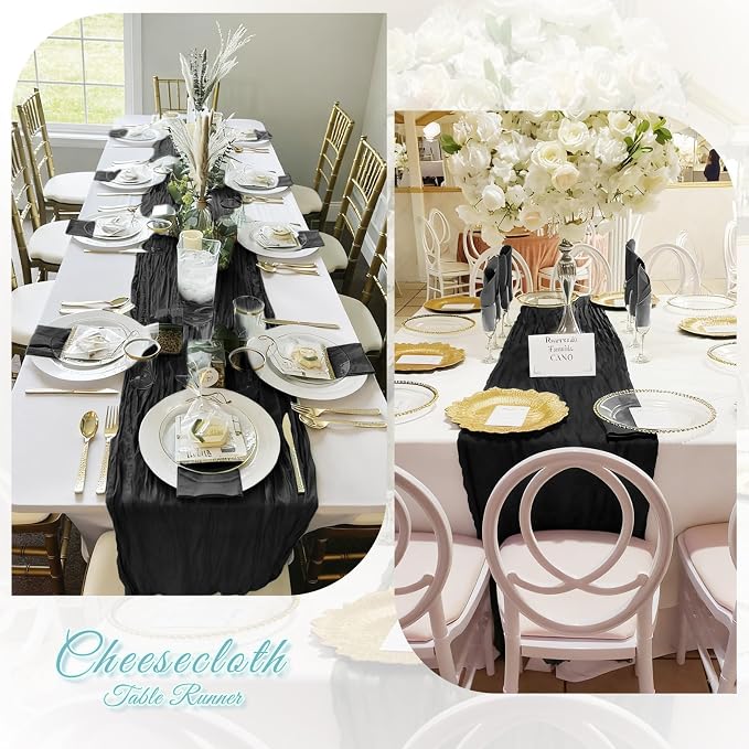 3 Pack Black Cheesecloth Table Runner, 17 x 108 inch, Semi Sheer Boho Cheese - Image 6
