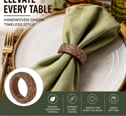 Cane Napkin Rings, Dark Brown, lacquered finish, 2.25x2.25x0.5 in, holds cloth - Image 2