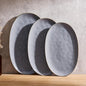 famiware Serving Platter, Oval 15.59/14.3/12.9 inch Serving Dishes for Entertaining, Serving Bowls, Microwave Safe, Fine Stonware Serving Trays for Party, Turkey, Cheese, Ocean Series, Dark Grey