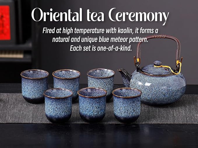 Traditional Japanese tea set, Kiln altered glaze Porcelain tea set - Image 2