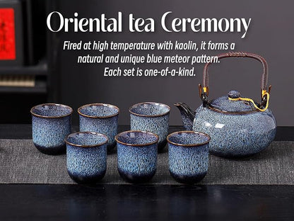 Traditional Japanese tea set, Kiln altered glaze Porcelain tea set - Image 2