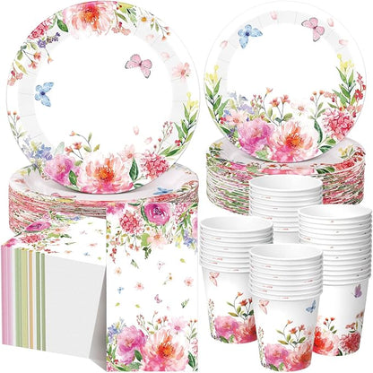 Funnymoom 250 Pcs Floral Party Decoration Wildflower Paper Plates Cups and by Funnymoom