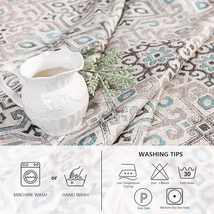 MYSKY HOME Rectangle Tablecloth 60x102 Inches -Linen Farmhouse Geometric Patterned Tablecloth Waterproof Decorative Washable Fabric Table Cloth for Kitchen Dining Moroccan Tablecloth，Grey