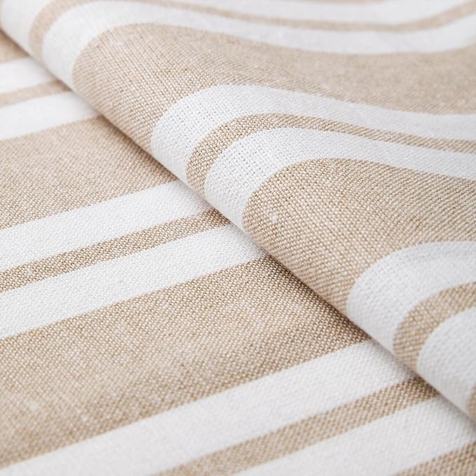 Encasa XO Table Runner, Woven Cotton Dining Runner 13"x72" Franca Beige Stripes - Image 5