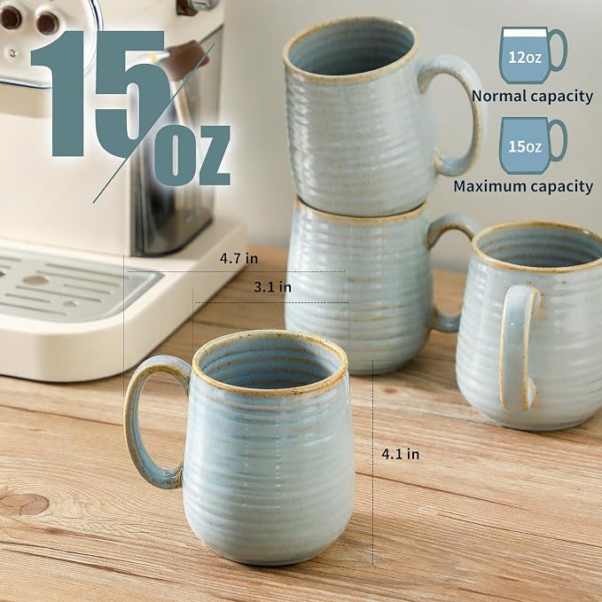 HASENSE Coffee Cups Ceramic, 12 Oz Reactive Glaze Coffee Mugs Set of 4 - Image 3