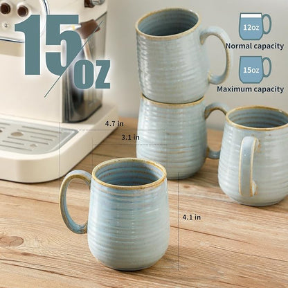 HASENSE Coffee Cups Ceramic, 12 Oz Reactive Glaze Coffee Mugs Set of 4 - Image 3