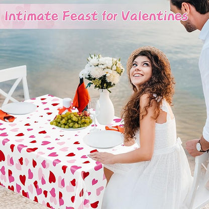 4 Pack Valentines Decorations, 108" X 54" Valentines Tablecloths, Heart-shaped Disposable Red Pink Tablecloths Love Plastic Table Cover, Galentines Decorations Party Supplies for Wedding Birthday