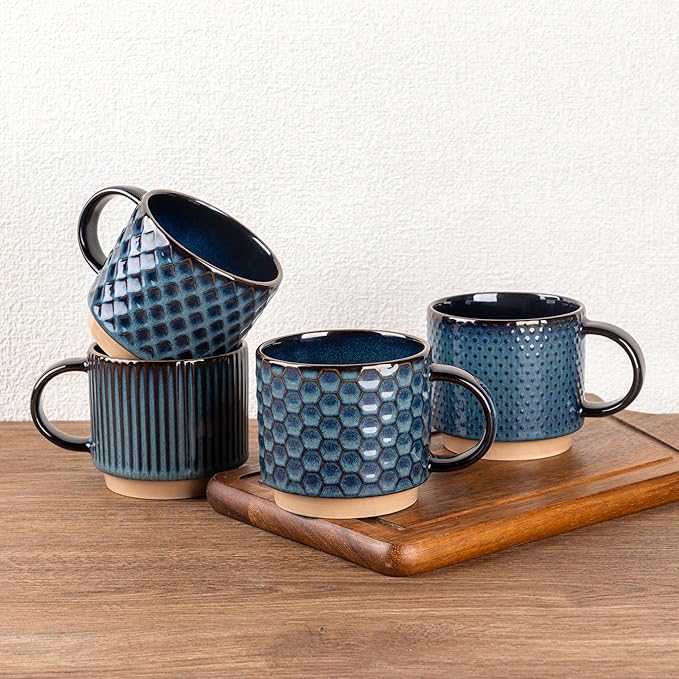 GBhome 12 OZ Stackable Coffee Mugs Set of 4, Ceramic Coffee Cups Set | 4 by GBhome
