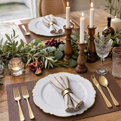 60pcs Gold Plastic Dinner Plates -10.25inch Baroque White and Gold Plates Fancy - Image 4