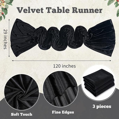 Black Velvet Table Runner 29x120 Inch Luxury Retro Halloween Runners | 3 Pieces - Image 3