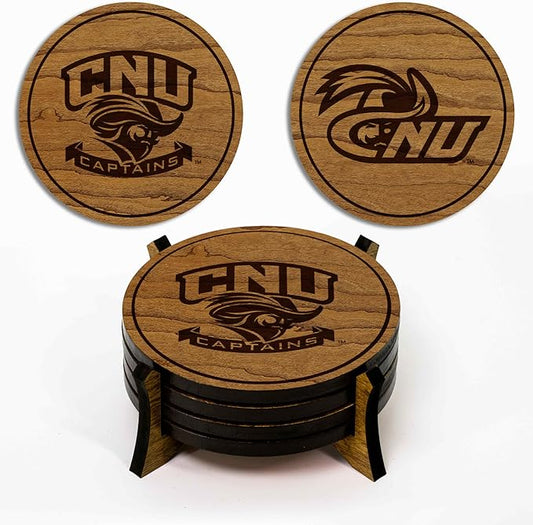 LazerEdge Christopher Newport Captains Wooden Coaster Set - Cherry Wood - Officially Licensed Product - 4-Pack