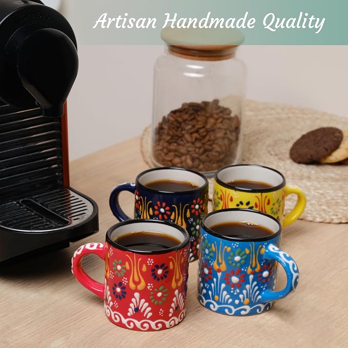 Ceramic Espresso Cups, 5 Oz Espresso Cups Set of 4, Handmade Espresso Cup - Image 3