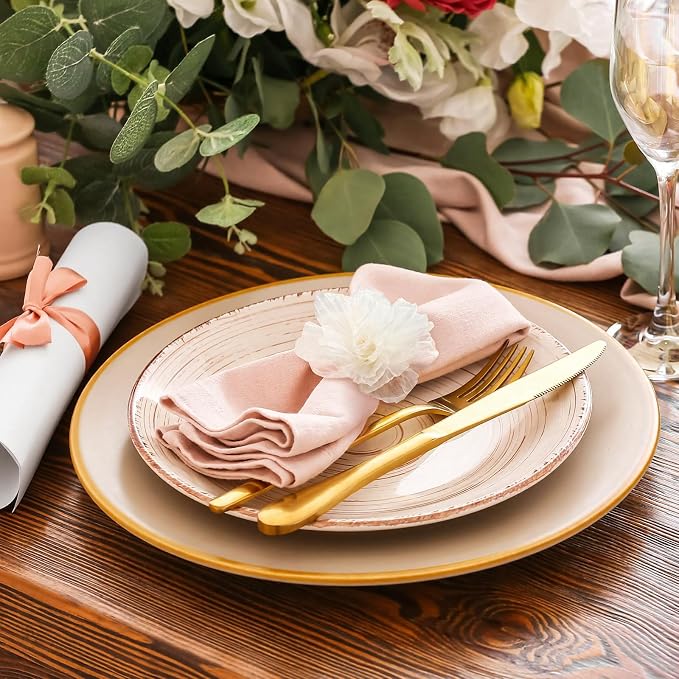 Flower Napkin Rings Set of 12 Wooden White Mesh Flower Handmade Napkin Holders - Image 4