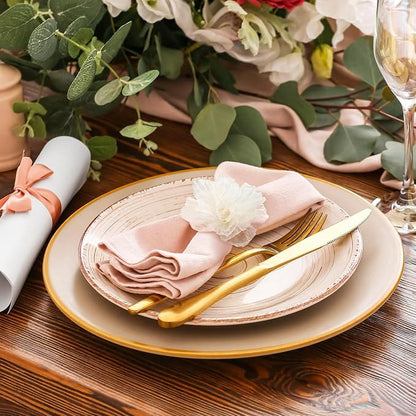Flower Napkin Rings Set of 12 Wooden White Mesh Flower Handmade Napkin Holders - Image 4