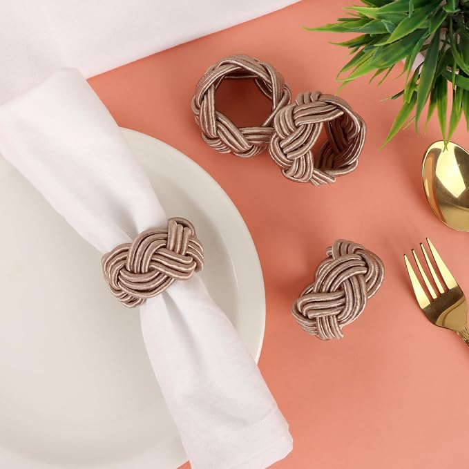 Boho Chic Napkin Rings Set of 12 – Beige Handwoven Rayon Napkin Holders - Image 5