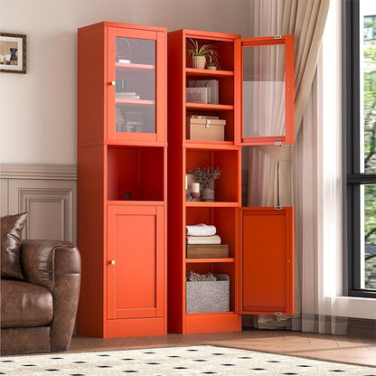 2-Door Metal Storage Cabinet, Tall Slim Pantry Organizer with 3 Adjustable Shelves (120LBS/Shelf), Anti-Tipping Waterproof Cabinet for Bathroom/Kitchen/Home Office/Small Spaces,(1PC,Orange)