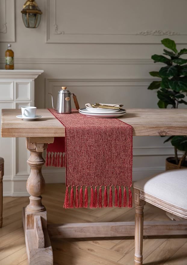 Red Table Runners 72 Inches Long, Burlap Linen Style Rustic Farmhouse Table - Image 3